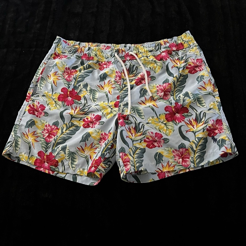 Polo Ralph Lauren Blue Floral Swim Shorts Trunks Tropical 5 1/2" Inseam Mens Med